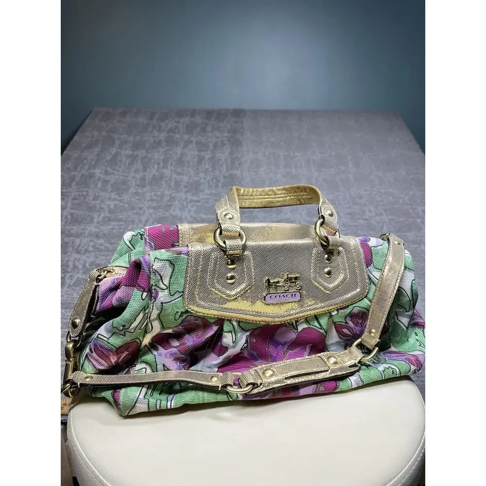 Coach Y2K Madison Floral Audrey Convertible Gold Accents Purse Bag 14589